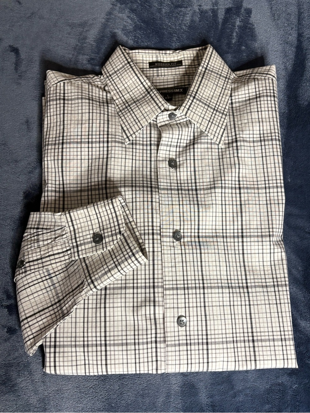 Tommy Bahama Black and White Plaid Long-Sleeve Dress Shirt